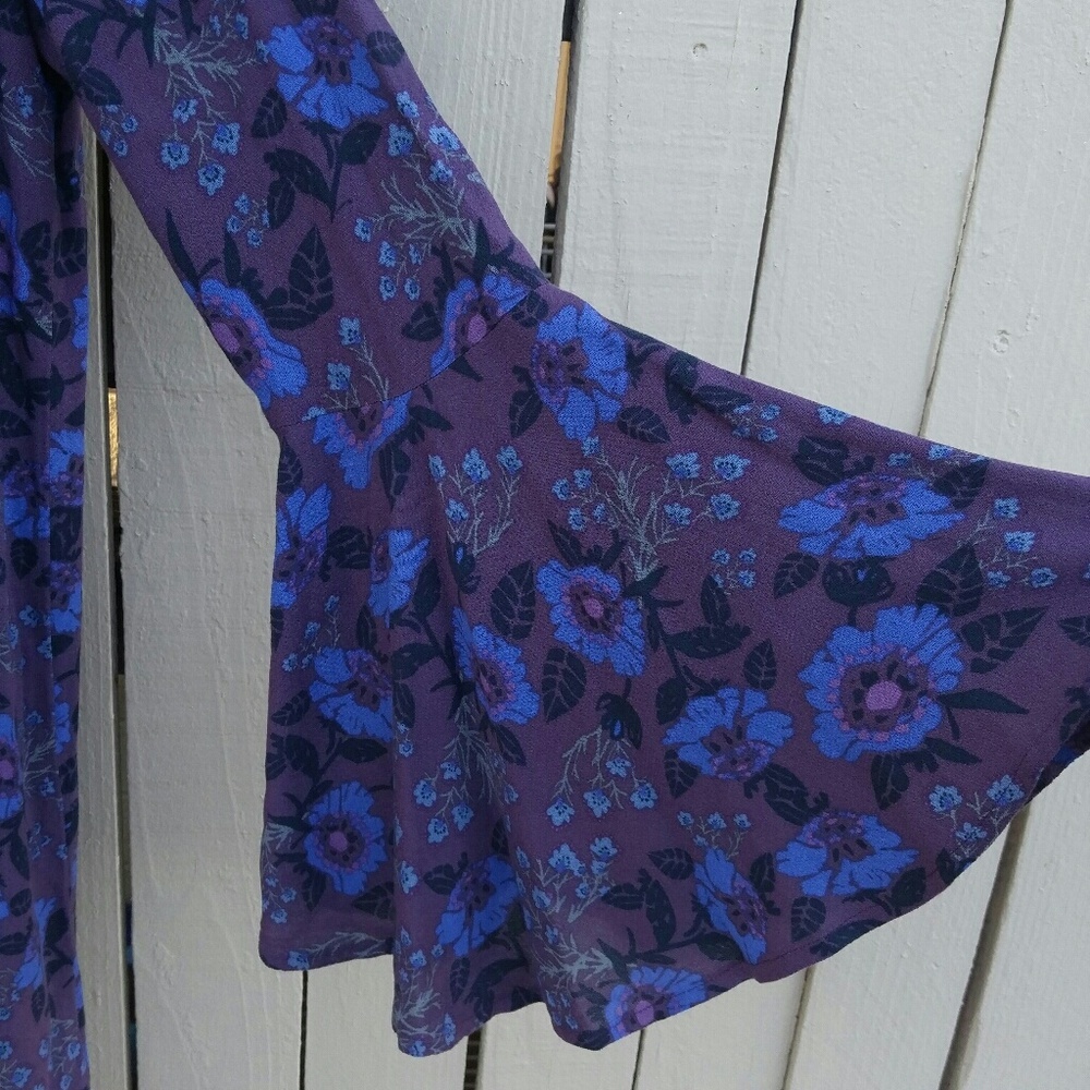 Free People Purple Floral Bell Sleeve Dress - Picture 3 of 5